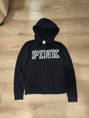 PINK Victoria's Secret Black Zip Hoodie with White Label